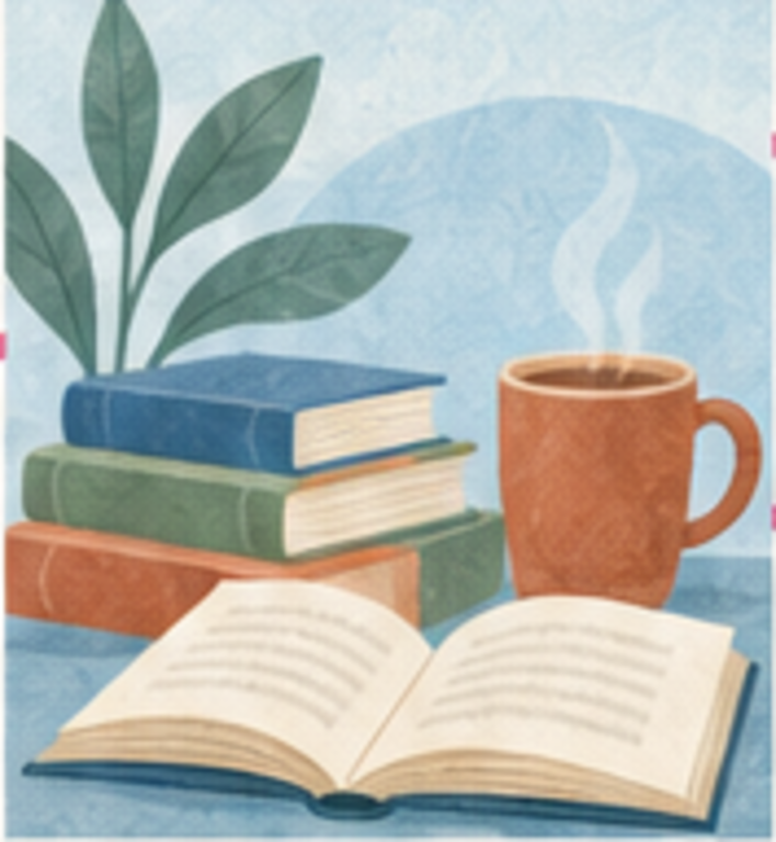 Libri aperti e una tazza